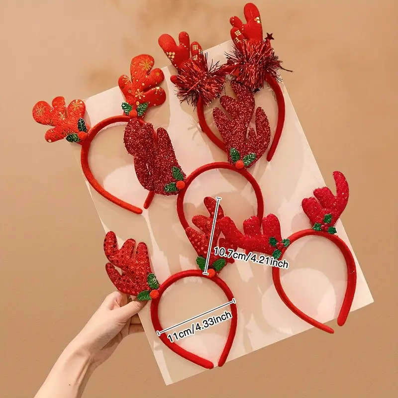 5 Colorful Reindeer Antler Headbands Perfect For Christmas Decorations
