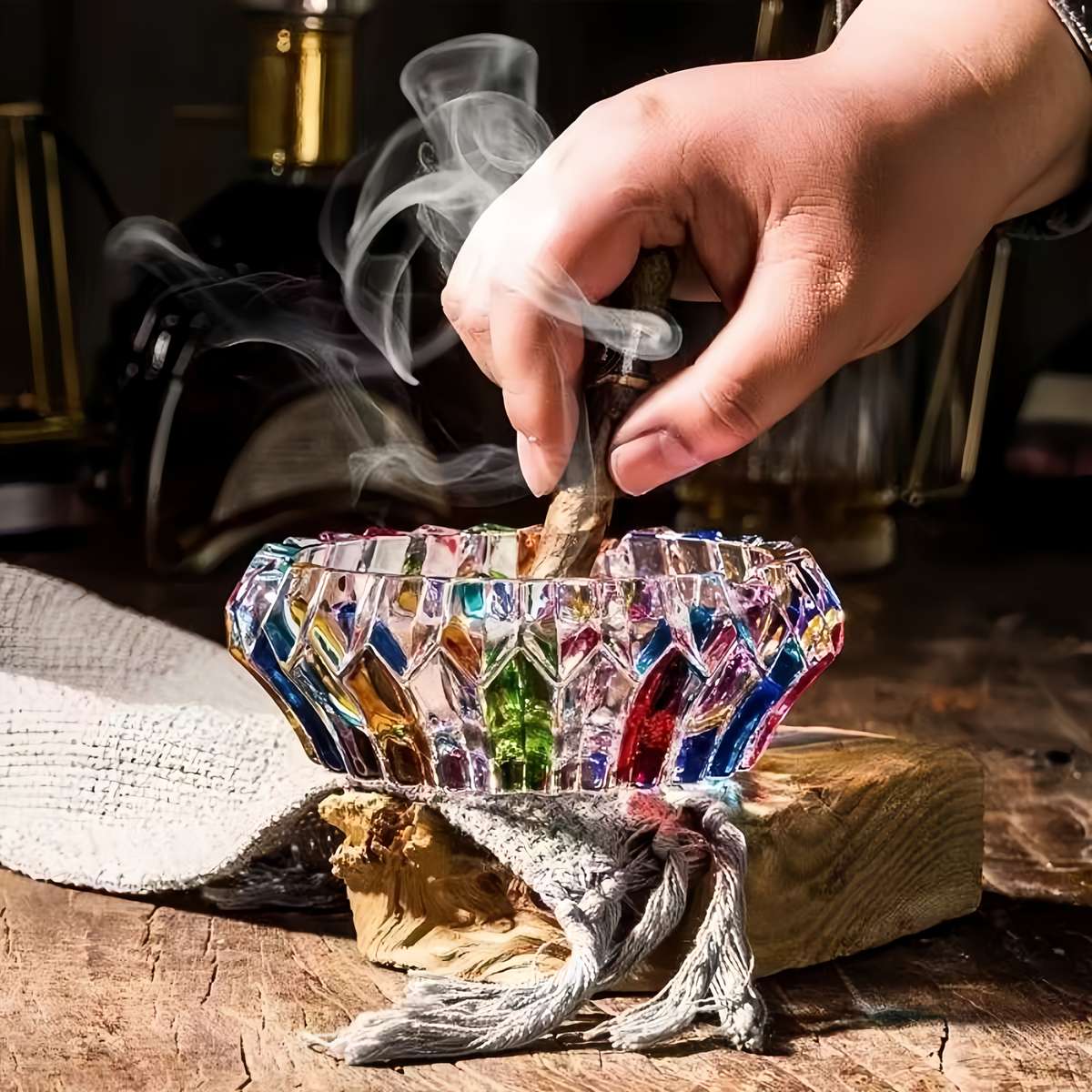 1pc Elegant Glass Ashtray Round Colorful Design for Home and Office Decor Perfect for Living