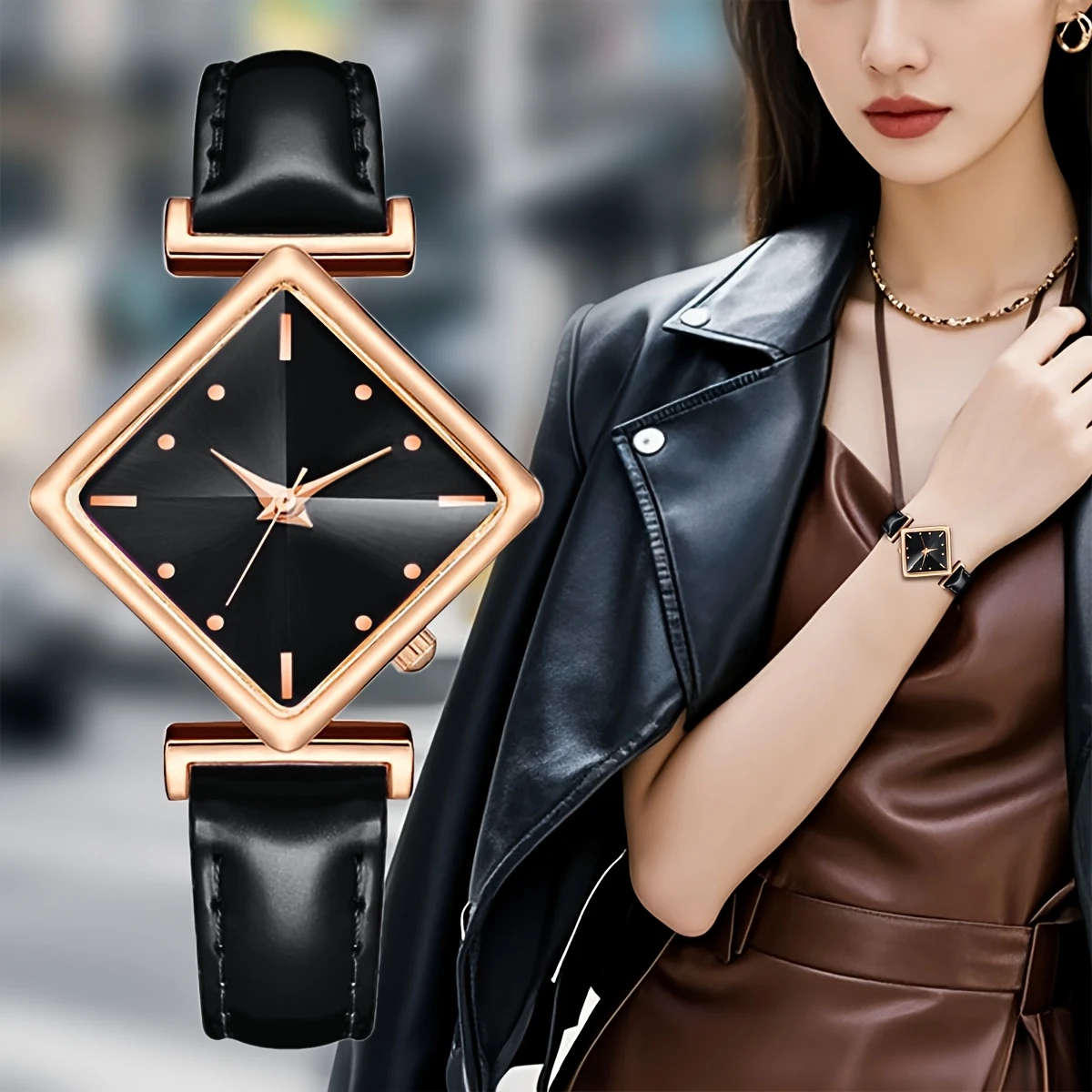 1pc Women's Fashion Personality Belt Square Case Quartz Watch Elegant Women's Watch