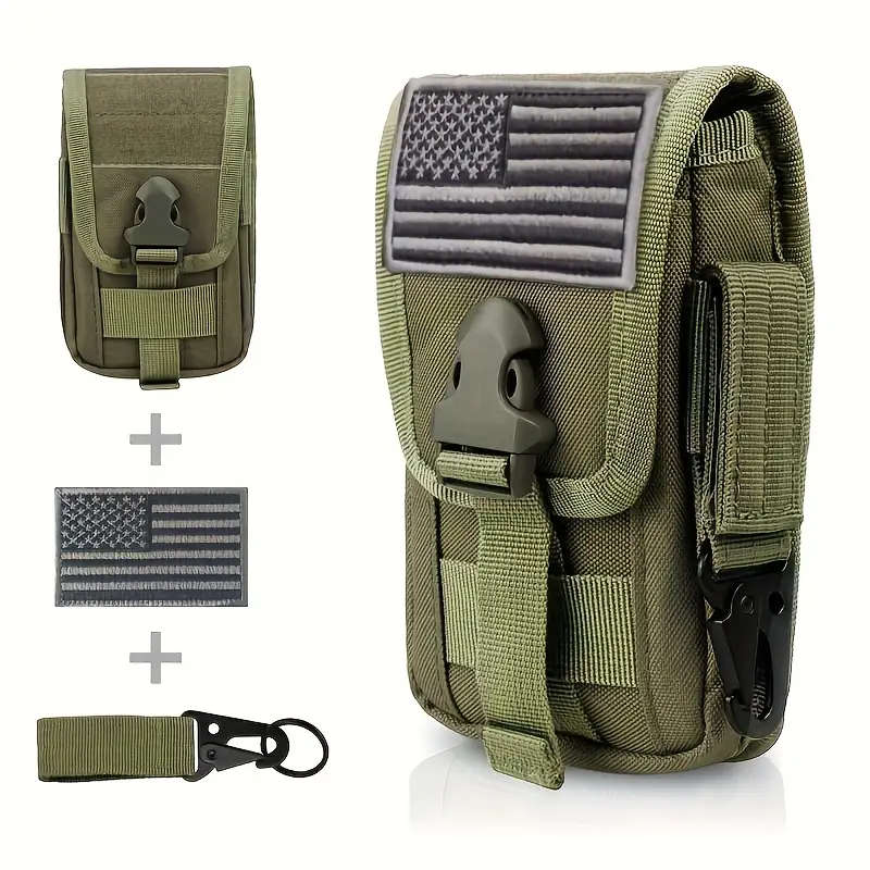 Water-Resistant Nylon Tactical Phone Pouch with Belt Clip and American Flag Patch Durable Outdoor