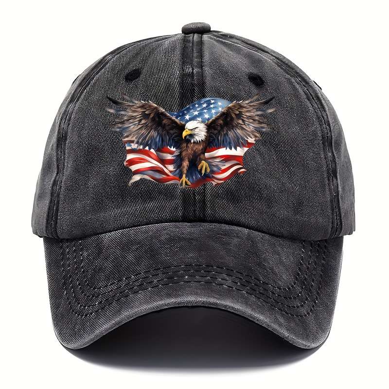 1pc Cool Hippie Curved Brim Baseball Cap USA Eagle Print Distressed Cotton Trucker Hat Snapback