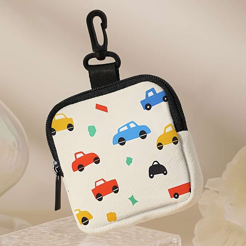 Cartoon Car Pattern Polyester Coin Wallet Large Capacity Zippered Coin Purse