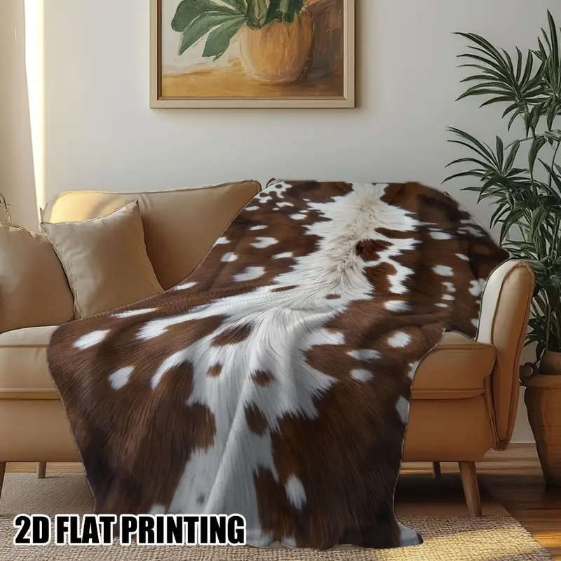 Cowhide Pattern Printed Throw Blanket - Vintage Style