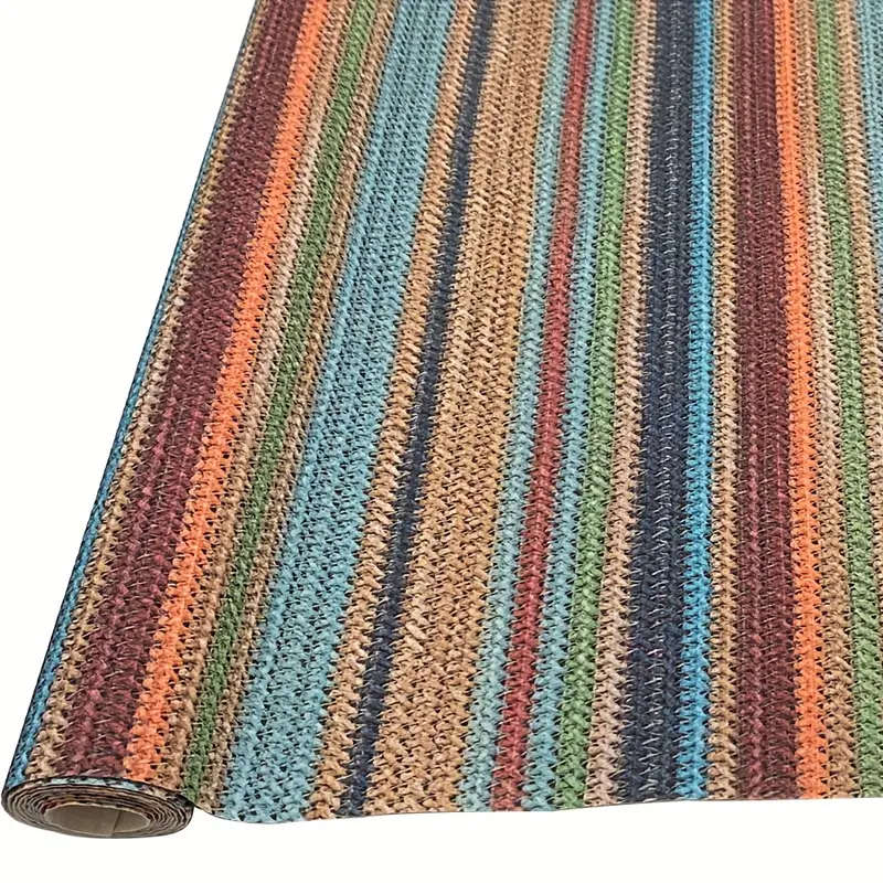 1 Piece Of Multicolor Rainbow Striped Woven Faux Leather Khaki