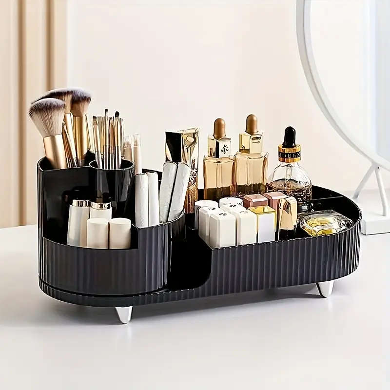 1pc Rotating Makeup Organizer Large Capacity Cosmetic Storage Box 360-Degree Spin Plastic Holder for