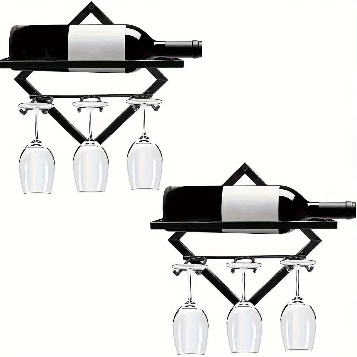 1pc Industrial Wall-Mounted Wine Rack with Stemware Holder Durable Iron Construction Space-Saving De