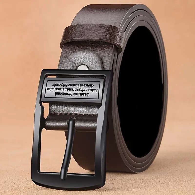 Men's Leather Belt with Black Alloy Buckle - L/XL Size