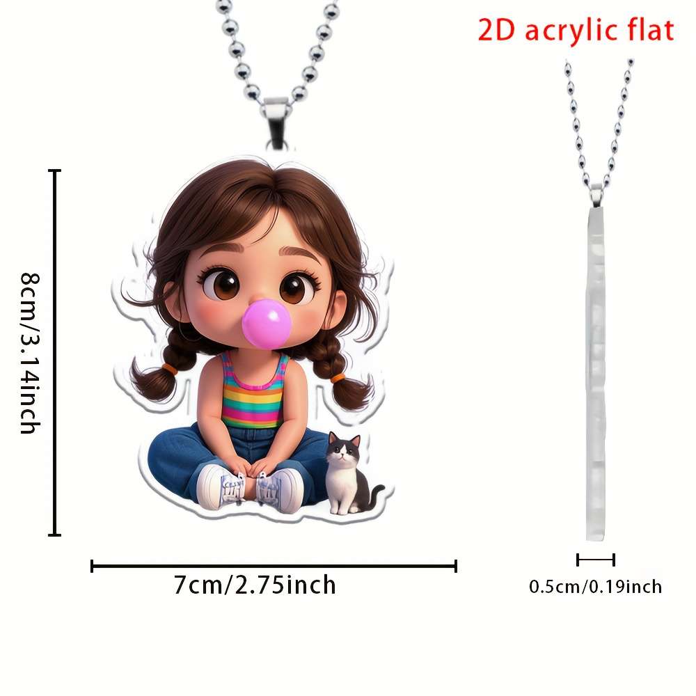 2D Flat A Little Girl Blowing Bubble Gum Hanging Pendant For Accessories Suitable For