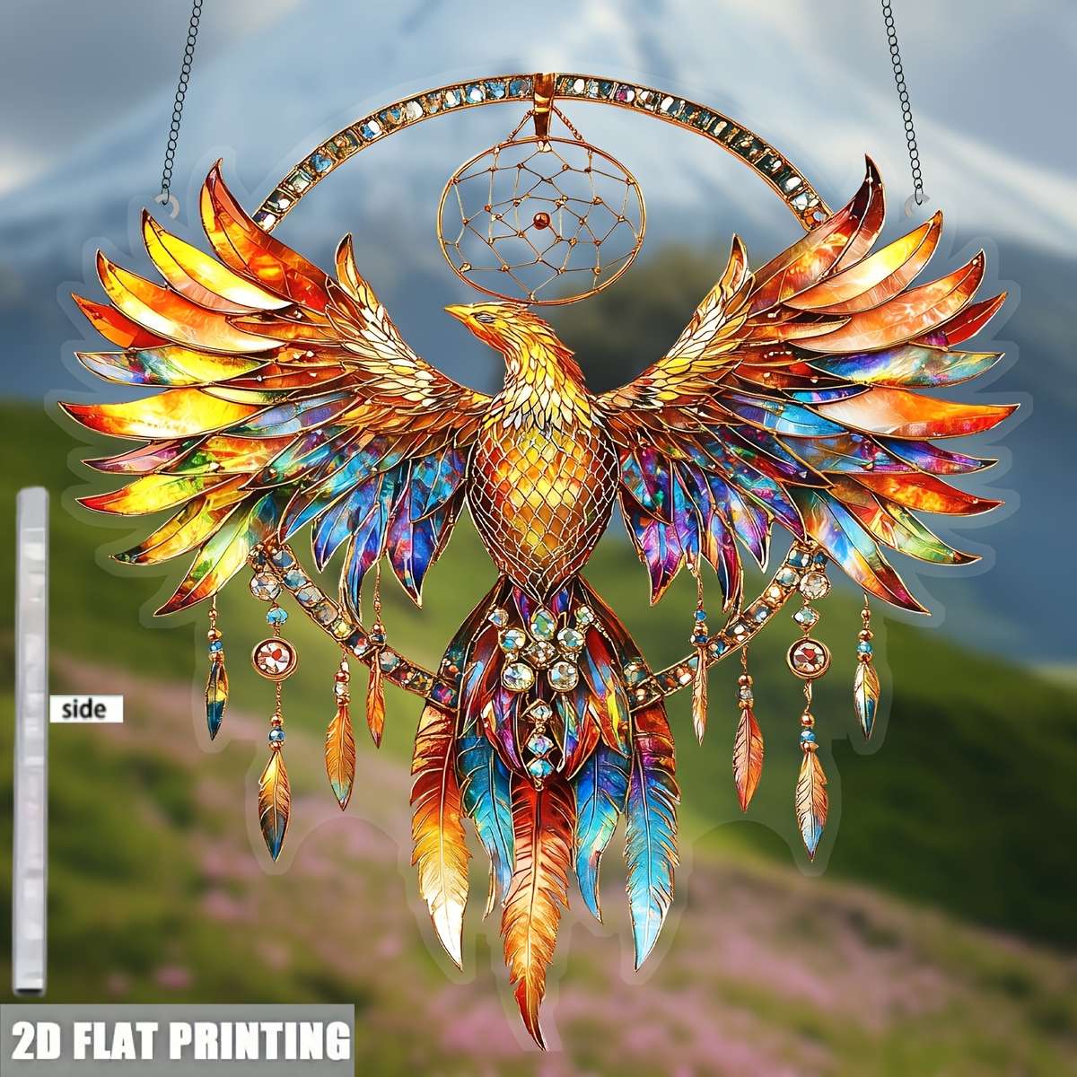 1pc 2D Flat   Painted Fire Phoenix Dreamcatcher Window Hanging Light Catcher a  acry