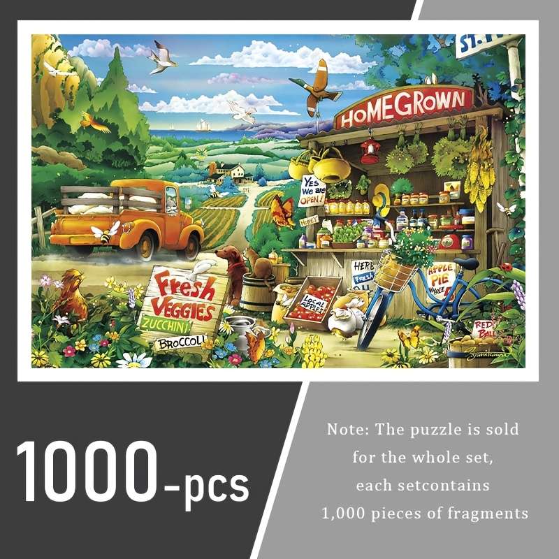 1000pcs Rustic Market Scene Jigsaw Puzzle Large High-Quality Thick Durable Paper