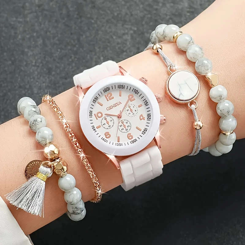 5pcs set One Quartz Women's Watch Four Pieces of Jewelry Does Not Include Watch Box Color sent rando