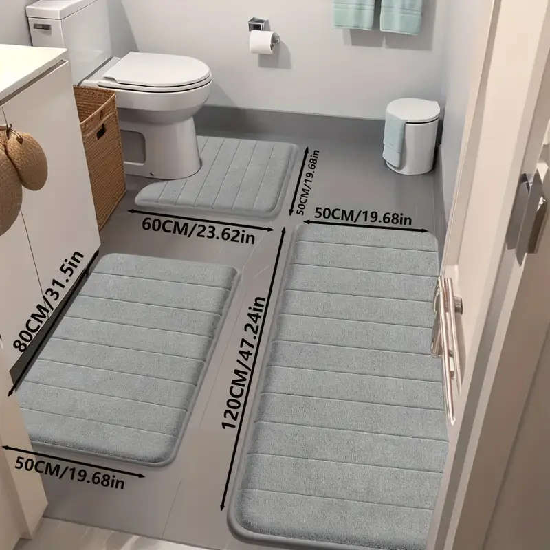 3-Piece Geometric Knitted Bathroom Rug Set