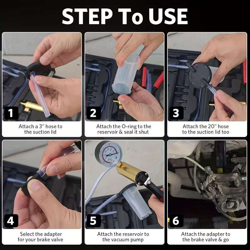 16pcs Brake Bleeder Kit Handheld Vacuum Pump Tester with Adapters for Automotive