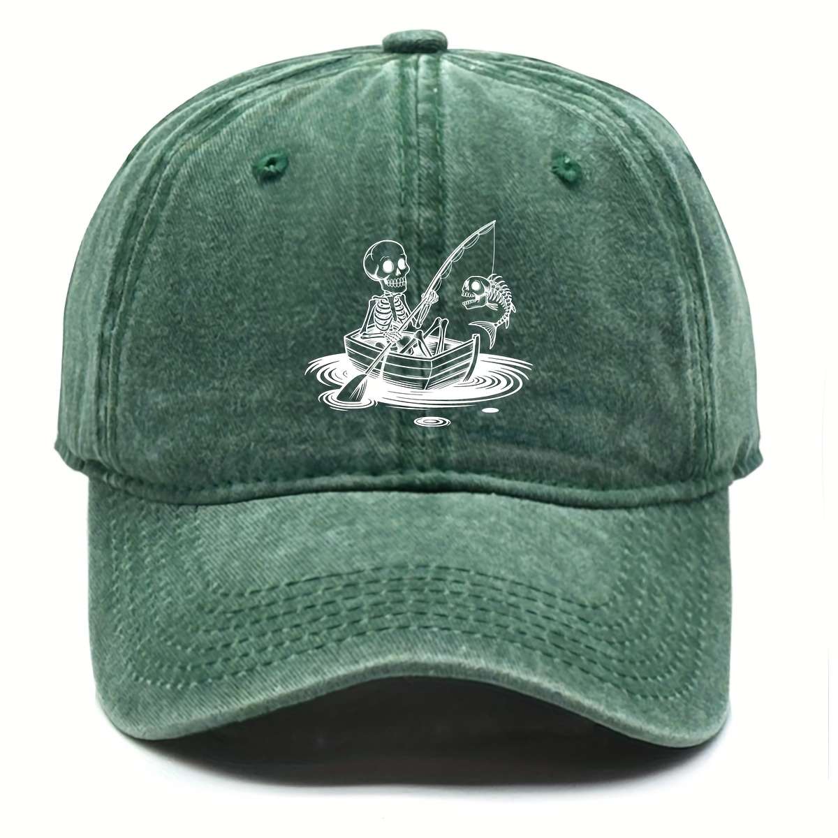 Stylish Unisex Skeleton Fishing Print Baseball Cap Adjustable Snapback Lightweight Cotton D