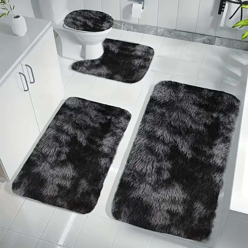Soft Absorbent Non-slip Thick Polyester Bathroom Mat Set