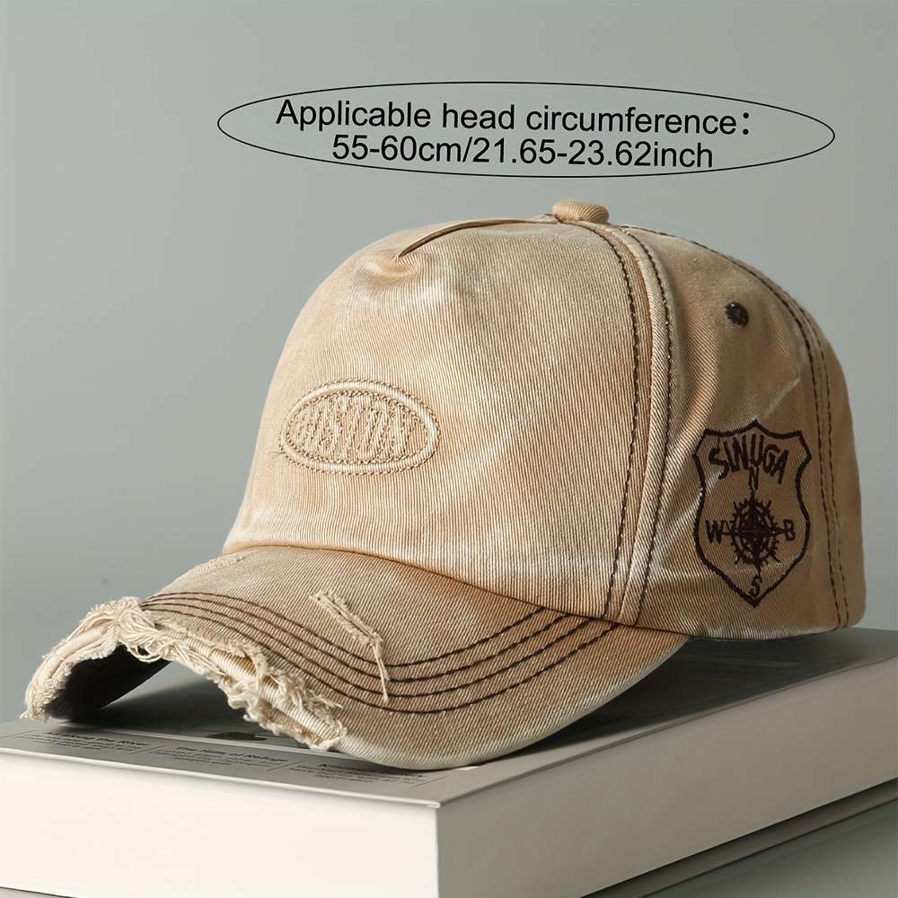 Vintage Washed Denim Baseball Cap With Boston Embroidery Lightweight Soft Top Wide Brim