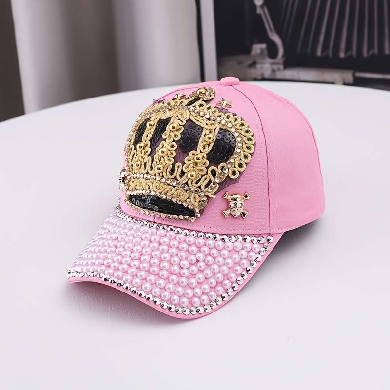 Baseball Cap Designer'S New Style With Crown Embellished With Diamonds And Pearls Denim