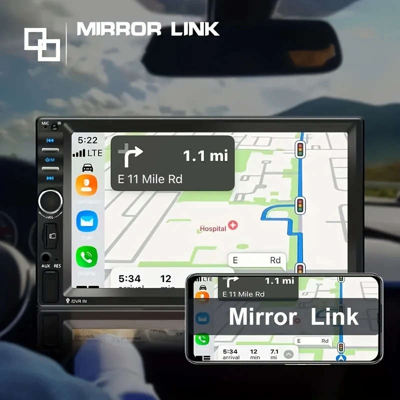 17.78Cm Touch Screen Double Din Car Stereo Mp5 Player Wireless Hands-Free Calling Mirror Link