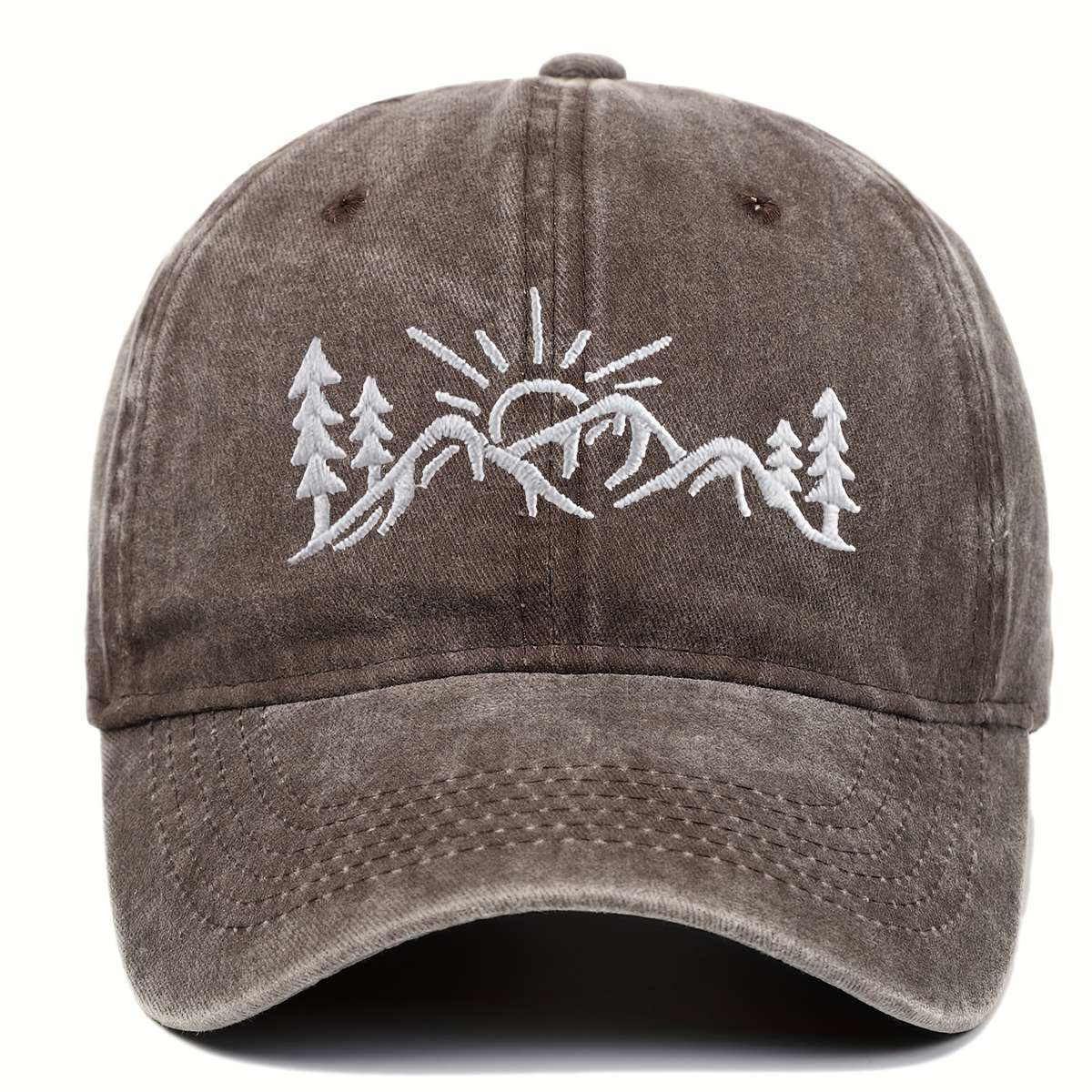 1pc Embroidered Mountain Design Baseball Cap 100% Cotton Adjustable Buckle Closure Lightweight
