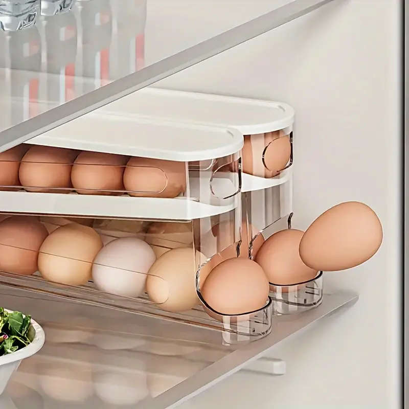 1pc Double-Layer Transparent Automatic Rolling Egg Holder Designed for The Side Door of The Refriger