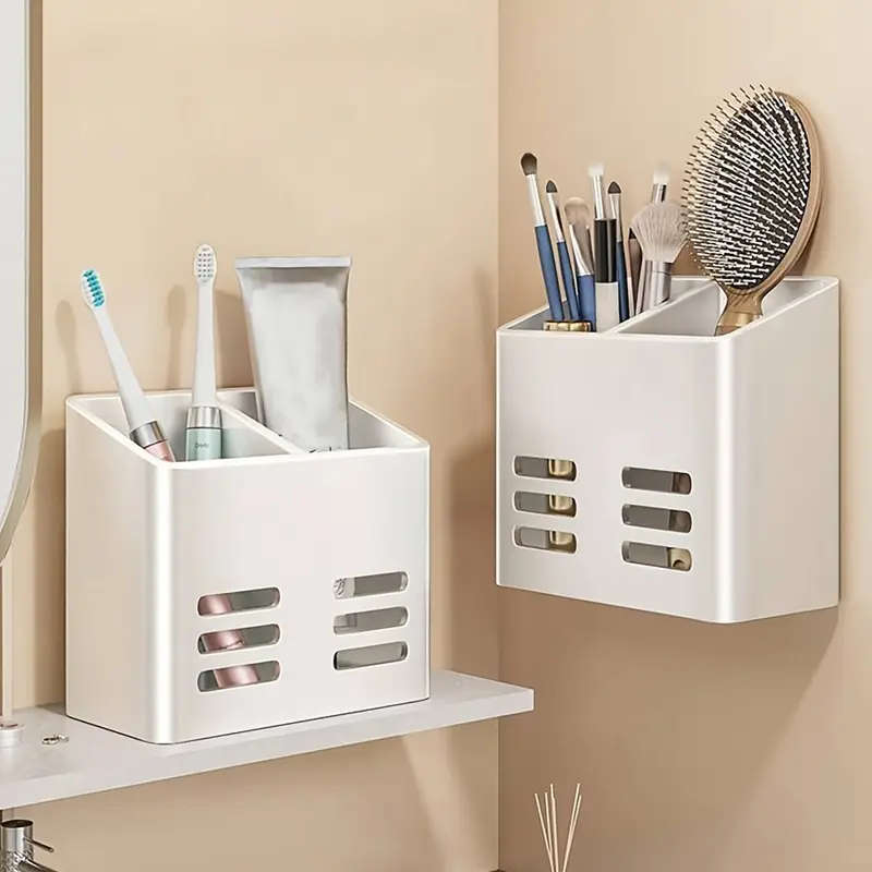 1pc Wall-Mounted Bathroom Organizer Multifunctional Storage Basket for Toothbrush Toothpaste Razor D