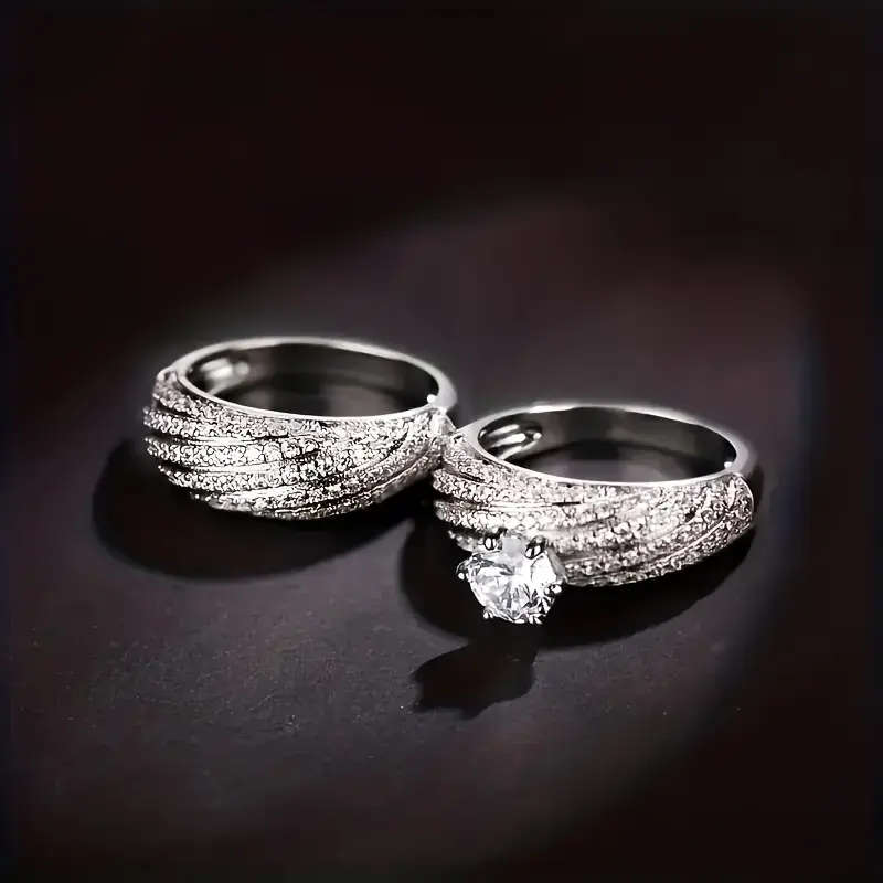 2 Pieces Cubic Zirconia Rings Set