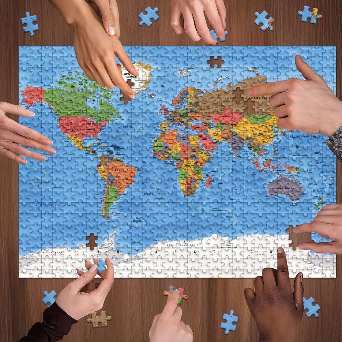 1000pcs World Map Jigsaw Puzzle Wooden Brain-Teasing Activity for Adults Families