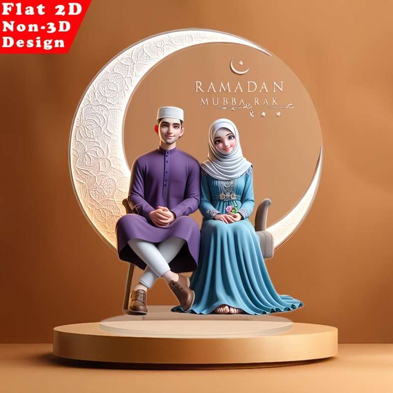 2D Flat Acrylic Decorative Piece Romantic Couple Design With Floral Accents Traditi