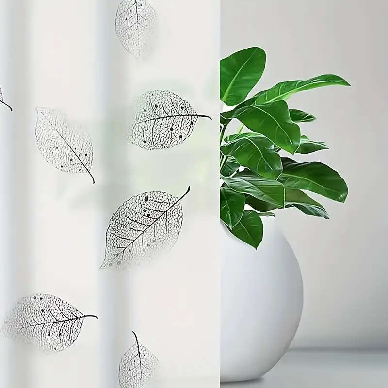 1pc Leaf Pattern Waterproof Shower Curtain with Hooks Easy-Clean Plastic Decorative Bathroom Accesso
