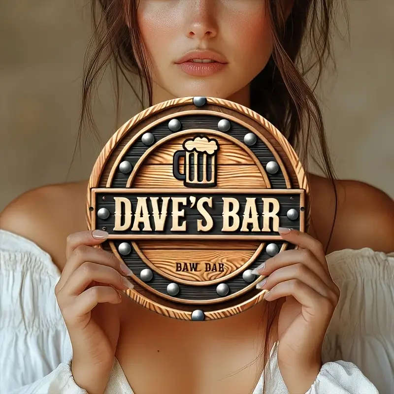 1pc Dave Bar Wooden Sign Retro Metal Circular Aluminum Painting 7.8X7.8inch 2D Made of Aluminum for