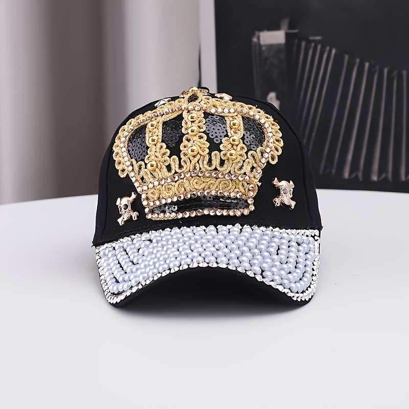 Baseball Cap Designer'S New Style With Crown Embellished With Diamonds And Pearls Denim