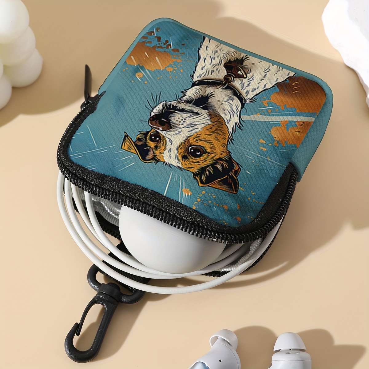 Large Capacity Coin Purse With Dog Print Multifunctional Key Card Holder Durable Polyeste