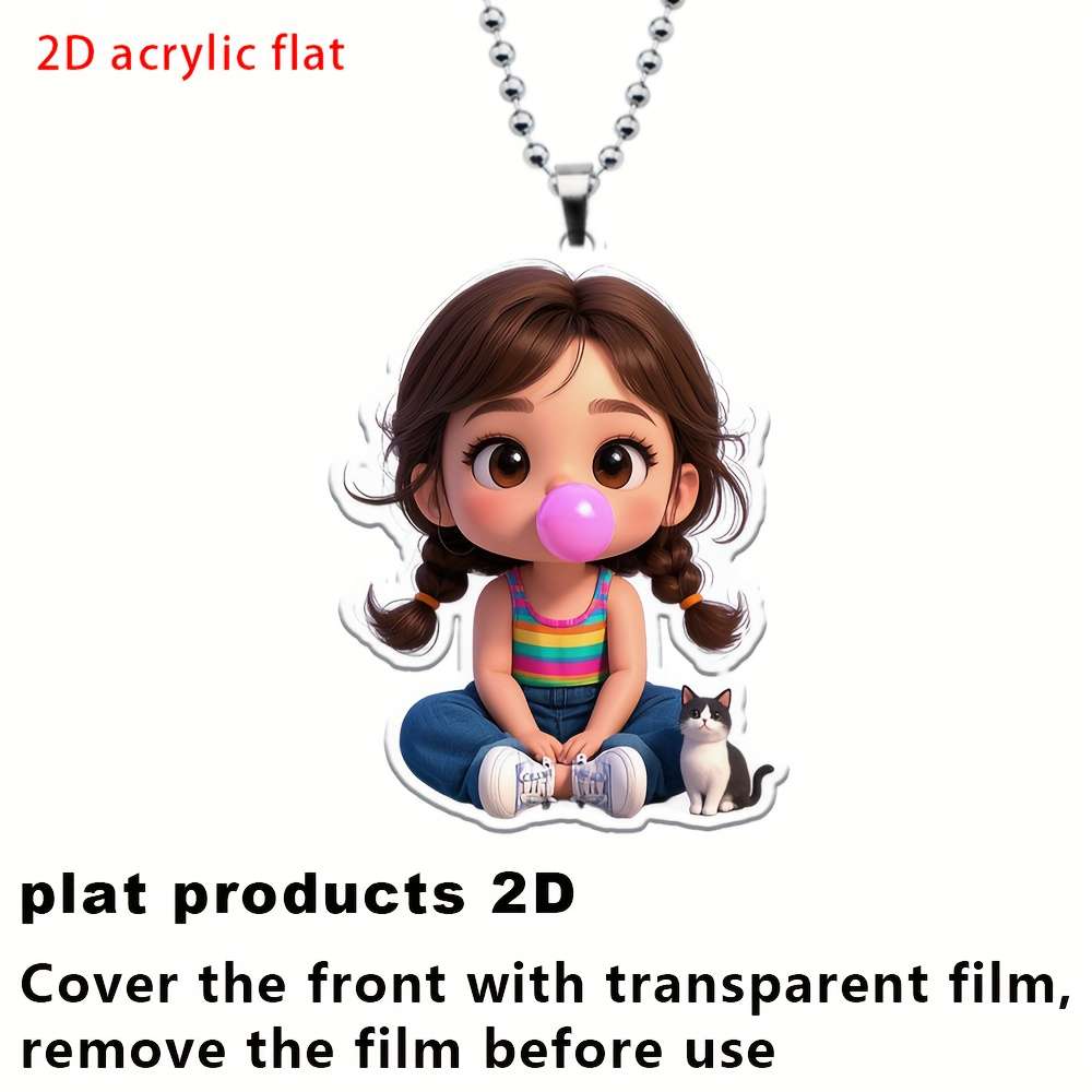 2D Flat A Little Girl Blowing Bubble Gum Hanging Pendant For Accessories Suitable For