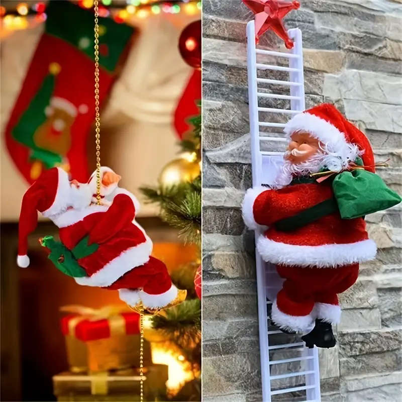 Santa Claus Singing and Climbing Ladder Decoration Set