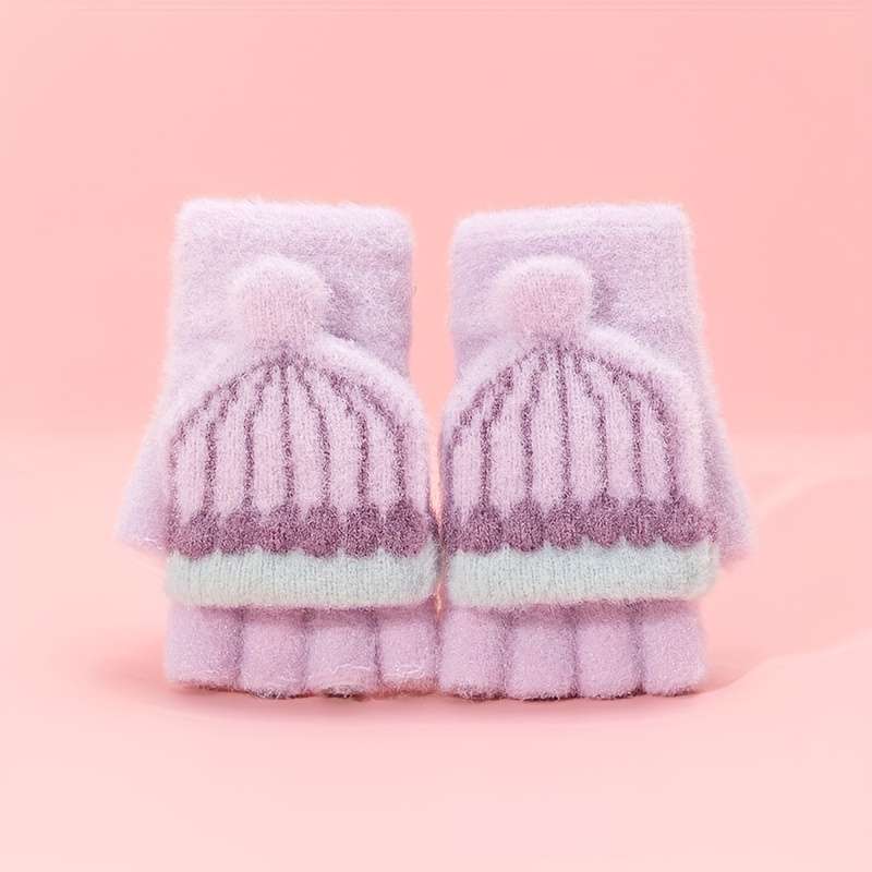 1 Pair 4 To 8 Years Old Green Warm Gloves