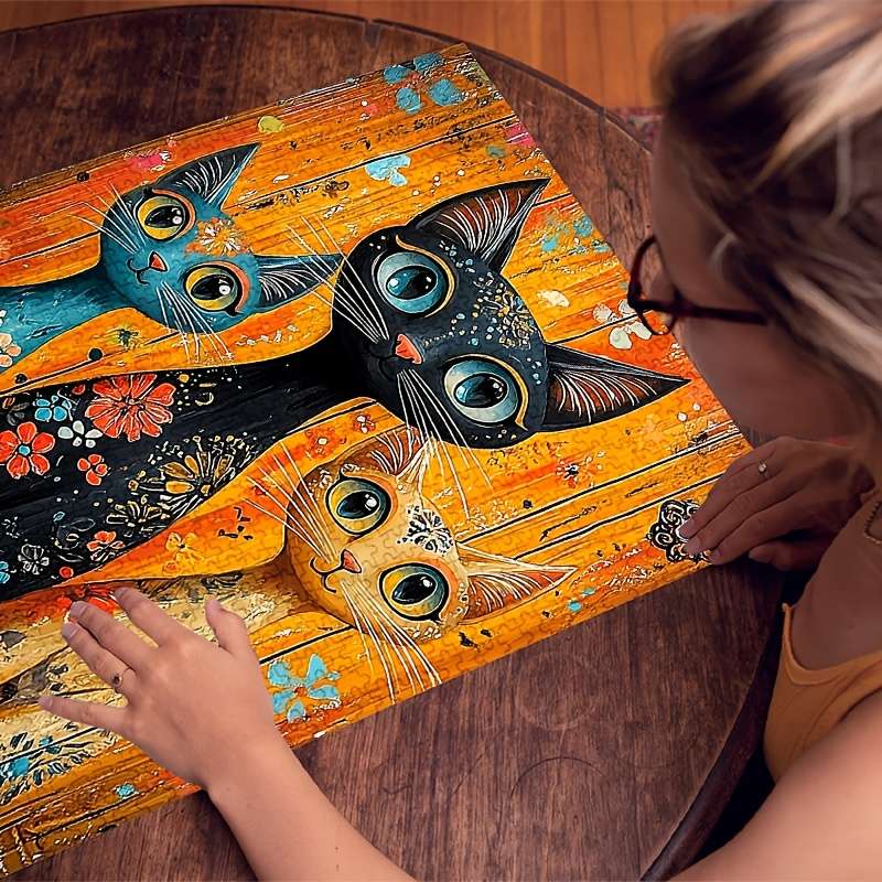 1000pcs Cat Jigsaw Puzzle Vibrant Artistic Design Scratch-Resistant Paper Challen