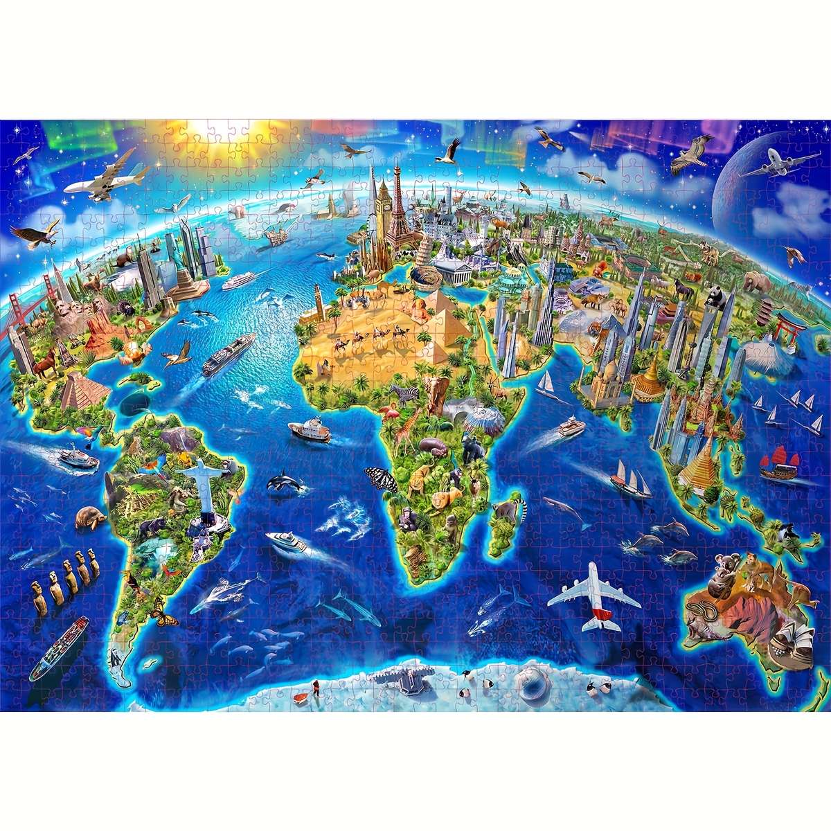 1000pcs World Landmarks Jigsaw Puzzle Large 50.04x70.1cm Dustproof Paper Puzzle Id