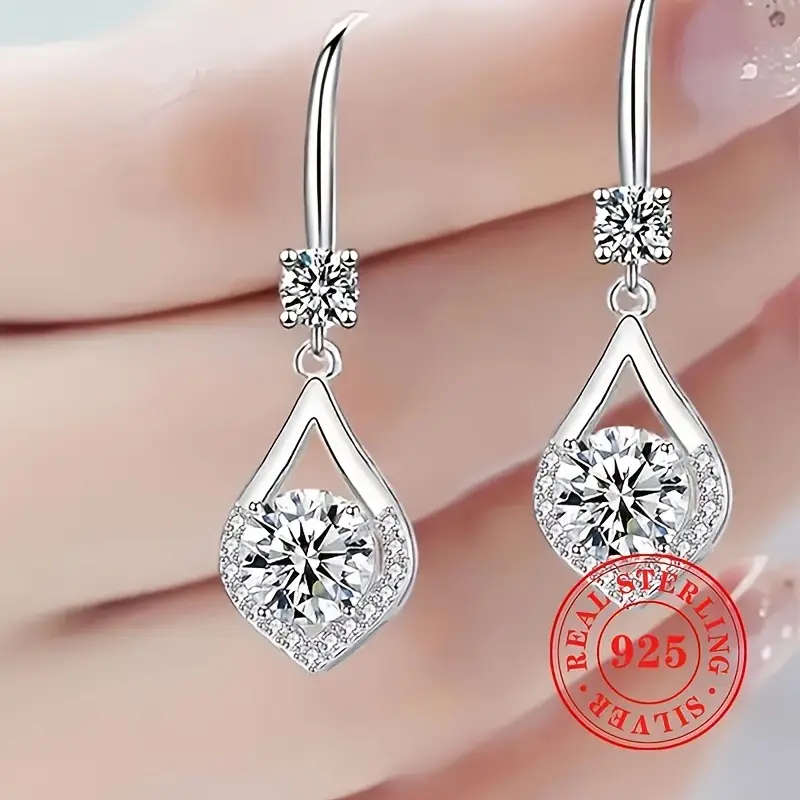 Earrings 925 Sterling Silver Plated exquisite shiny Synthetic Zirconia