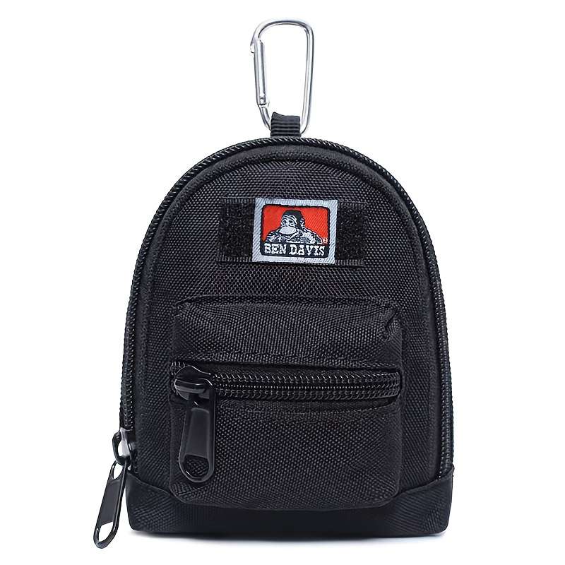 Black Nylon Mini Backpack Key Bag Unisex Compact Wallet Earphone Pouch With Multiple Zipper