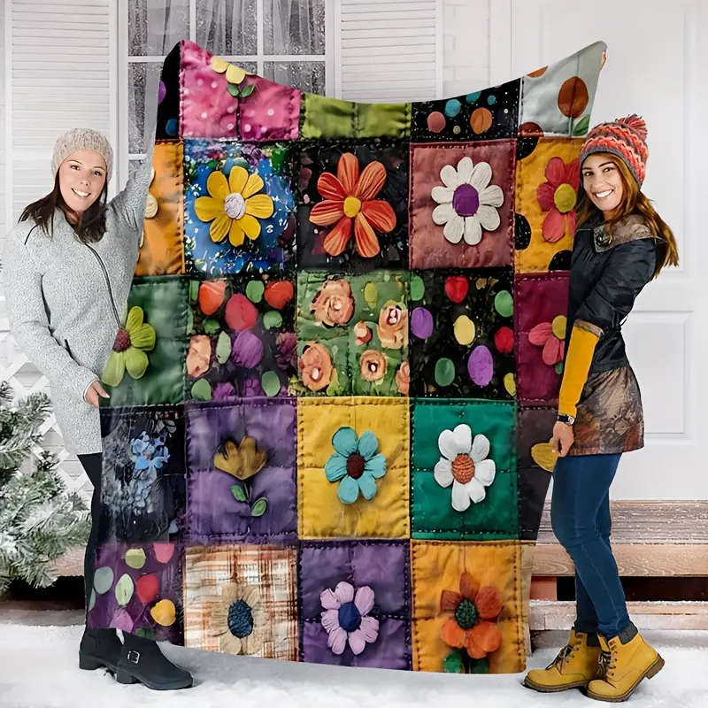 1 Handmade Floral Patchwork Throw Blanket 200CM*215CM