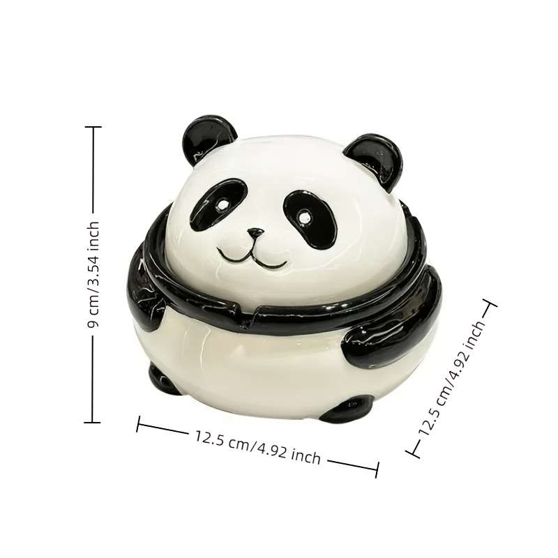 Adorable Panda-Shaped Ceramic Ashtray with Lid 12.7x12.7 cm Anti-Spill Design Perfect for D