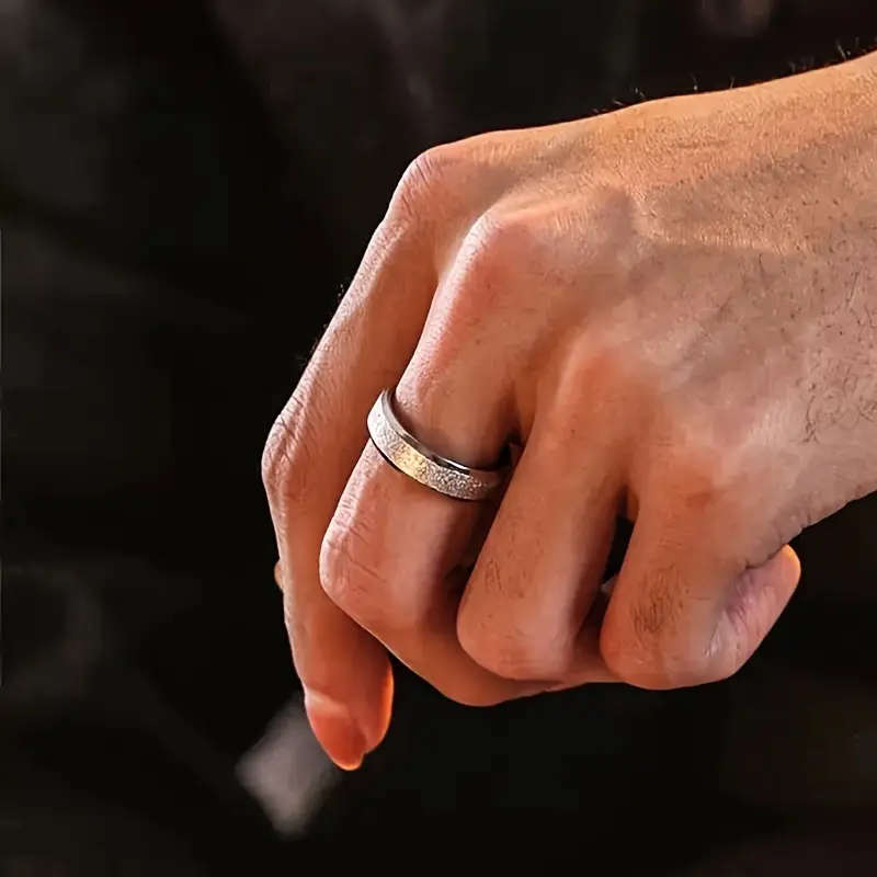 Titamium Mens Stylish 6 mm Wide Ring with Sparkling Crystals