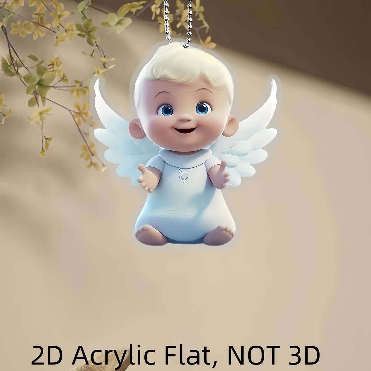 1pc 2D Flat  1 Guardian Angel Acrylic Pendant  Design with White Wings Blue Eyes Durab