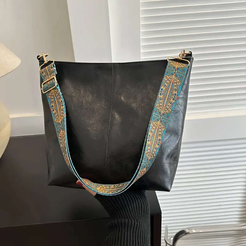 Boho Large Capacity Women's Shoulder Bag, Wide Strap Crossbody