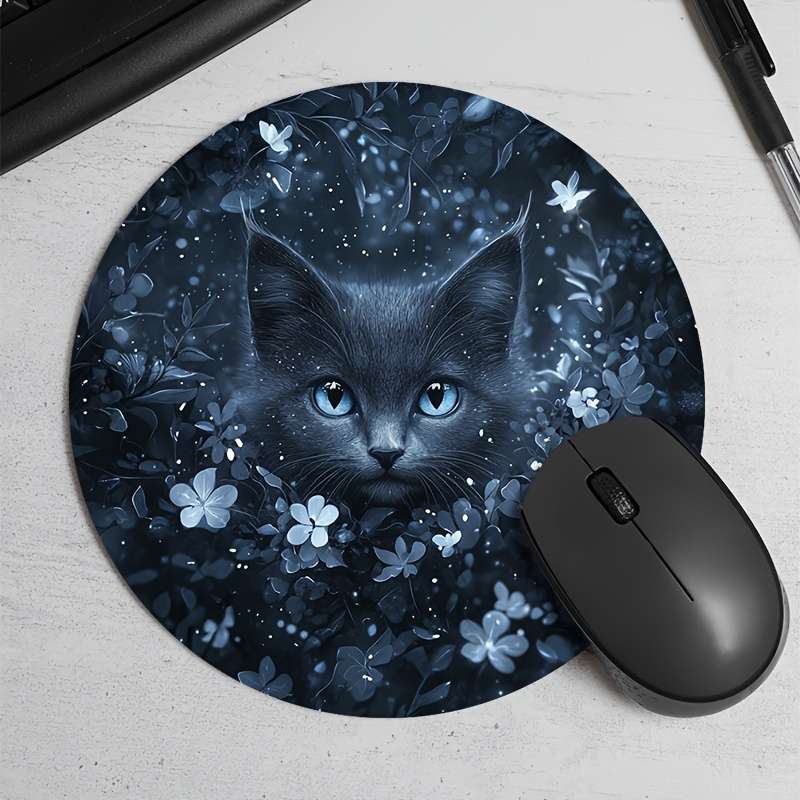 1pc Random Placement of Print  Small Black Cat Pattern Round Portable Durable Texture