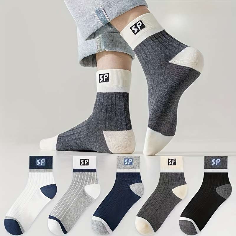 5 Pairs Loose Vintage Trendy Breathable Mid Calf Socks Pack One Size High Elastic Socks
