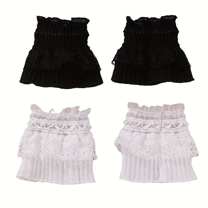 1 Pair White Lace Wrist Cuffs And Fingerless Gloves