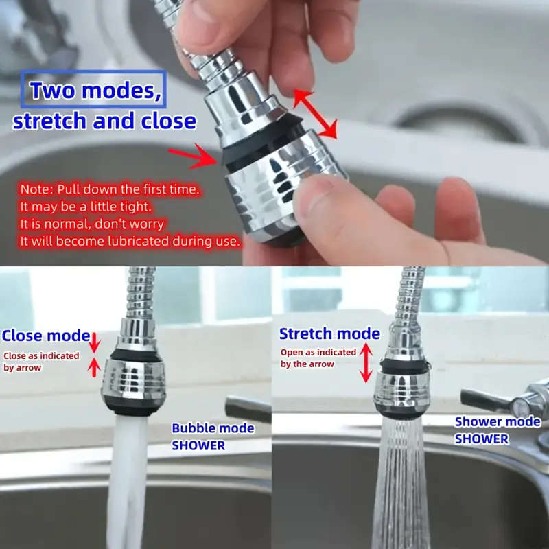 Universal 360° Rotatable Kitchen Faucet Aerator, Water Saving Anti-Splash Basin Faucet Extension