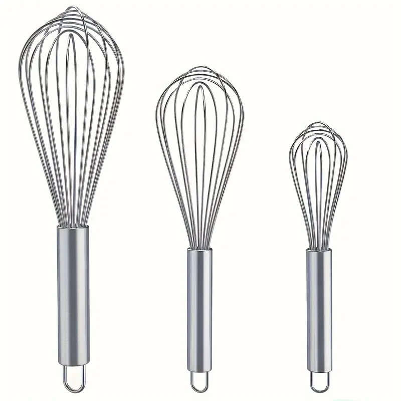 3 Piece Stainless Steel Whisk Set - Includes 20.32cm, 25.4cm, and 30.48cm