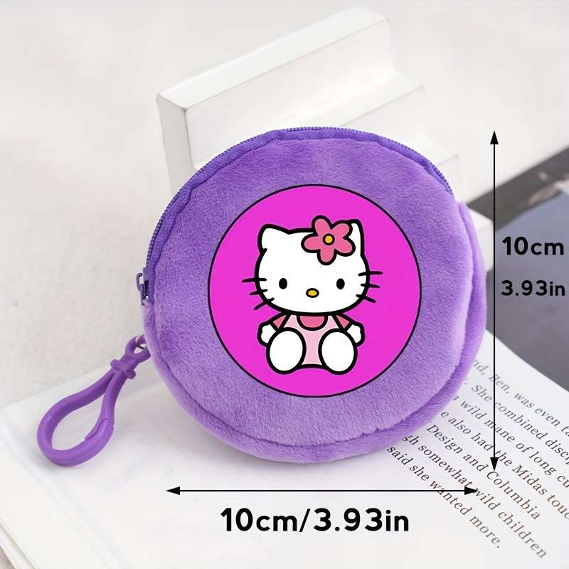 1pc Sanrio Hello Kitty Coin Pouch Round Zippered Purse Cute Plush Wallet Fashionable Keychain N
